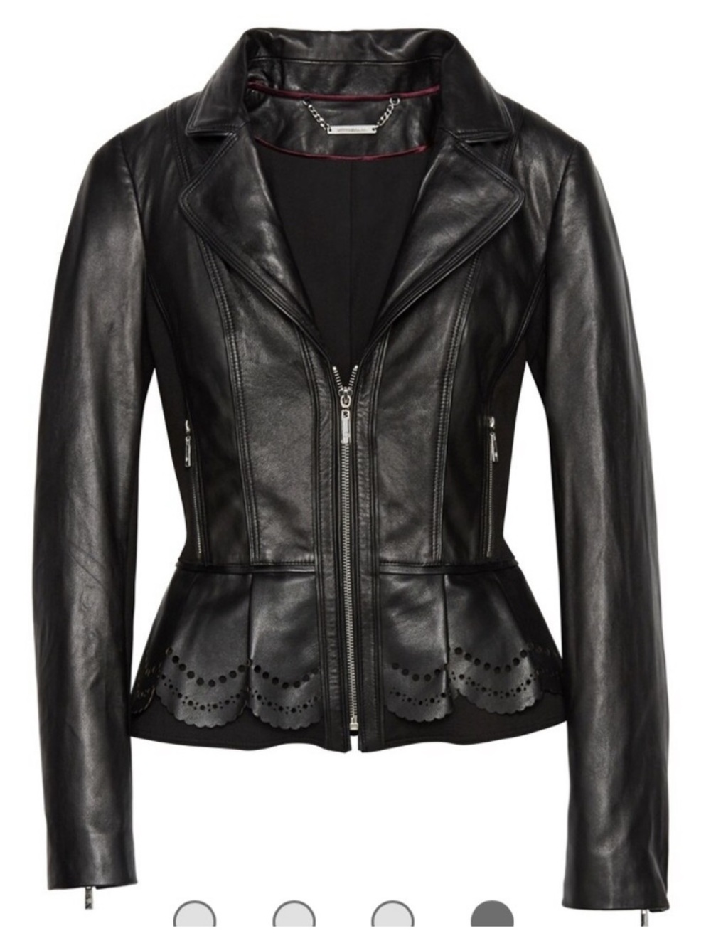 Lambskin Leather Ponte Peplum Jacket WHBM Large laser cut scalloped fitted